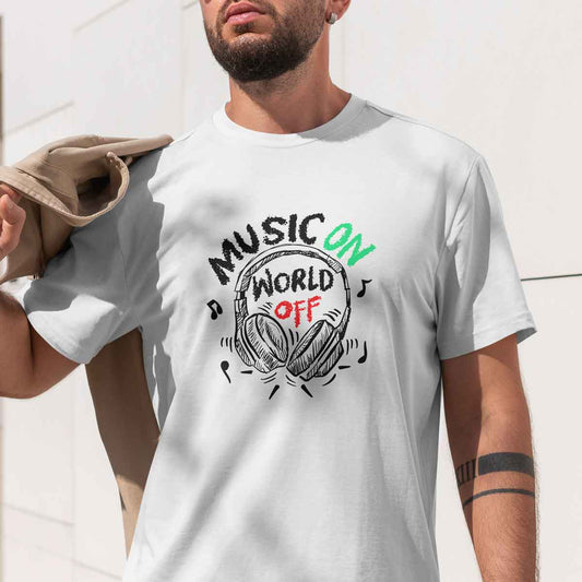 maglietta bianca per uomo musica
