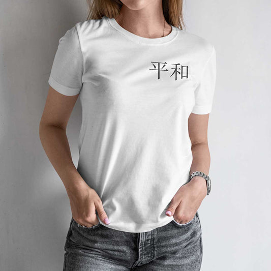 maglietta bianca con ideogramma