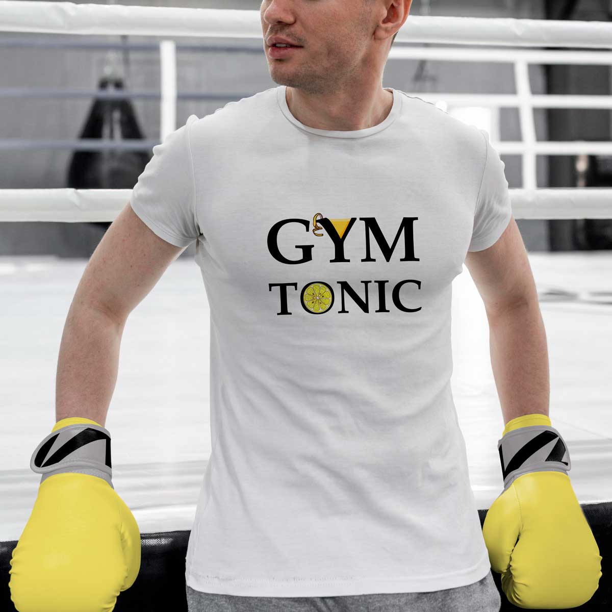maglietta bianca da uomo con gym tonic