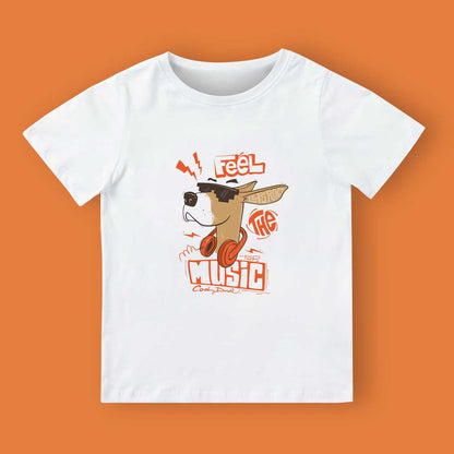 maglietta bianca per bambini con disegno di cane