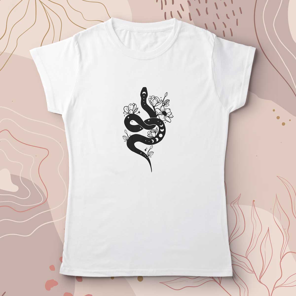 maglietta bianca da donna con disegno di serpente