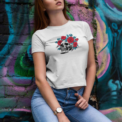 Skull and Roses - T-Shirt bianca Donna