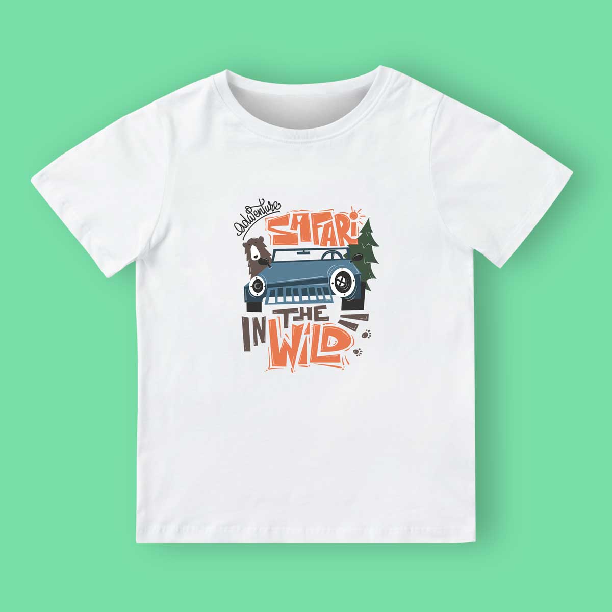 maglietta bianca per bambini con disegno safari