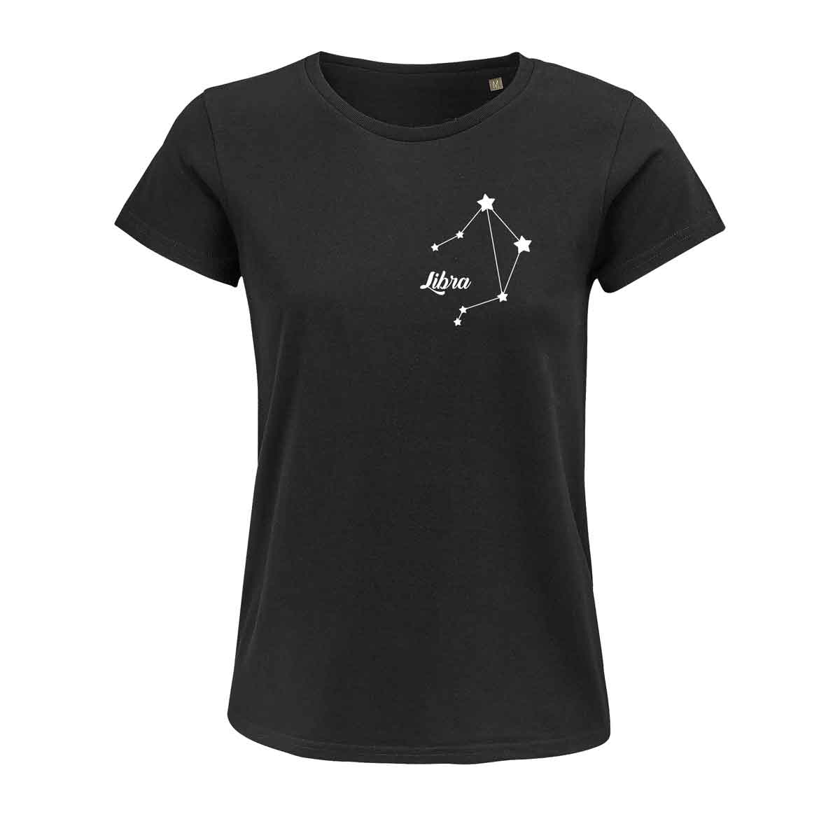 maglietta nera da donna con segno della bilancia