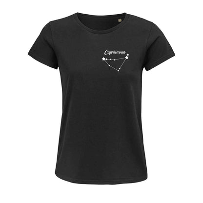 maglietta nera da donna con segno del capricorno