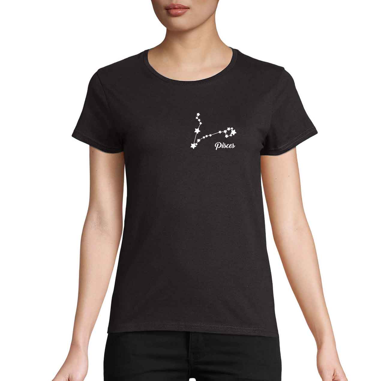 maglietta nera da donna con segno dei pesci