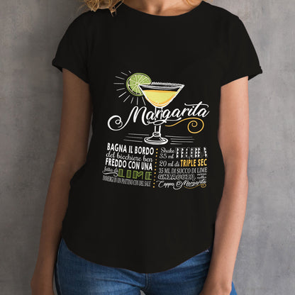 T-shirt nera da donna con ricetta del famoso cocktail Margarita