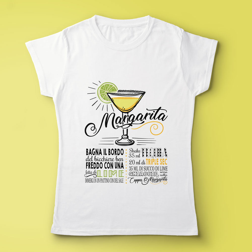 T-shirt bianca da donna con ricetta del famoso cocktail Margarita
