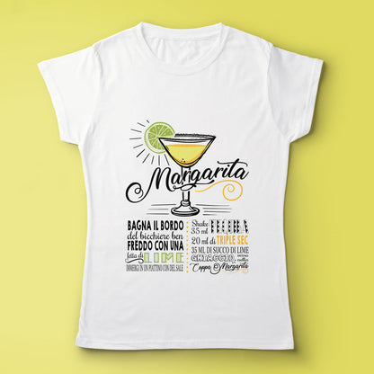 T-shirt bianca da donna con ricetta del famoso cocktail Margarita