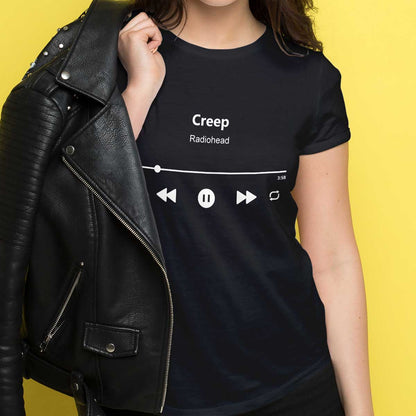 maglietta nera da donna con musica