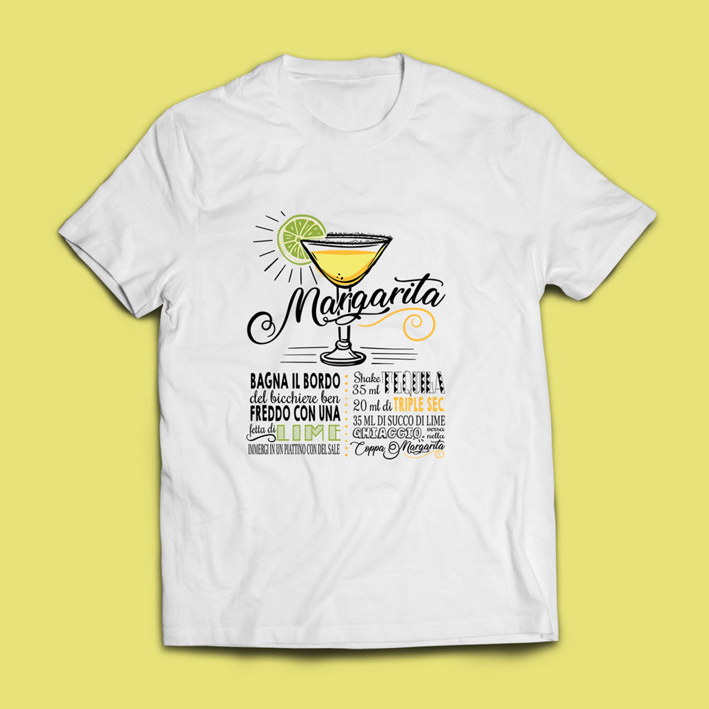 T-shirt bianca da uomo con ricetta del famoso cocktail Margarita