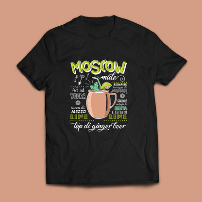 T-shirt nera da uomo con ricetta del famoso cocktail Moscow Mule