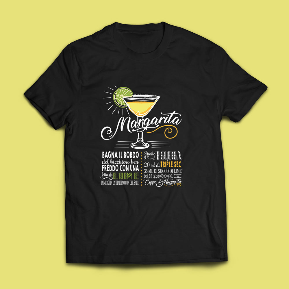 T-shirt nera da uomo con ricetta del famoso cocktail Margarita